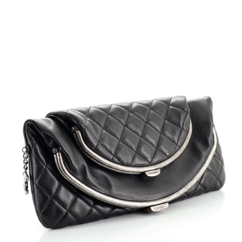 Double Kisslock Fold Over Clutch Quilted Leather Medium
