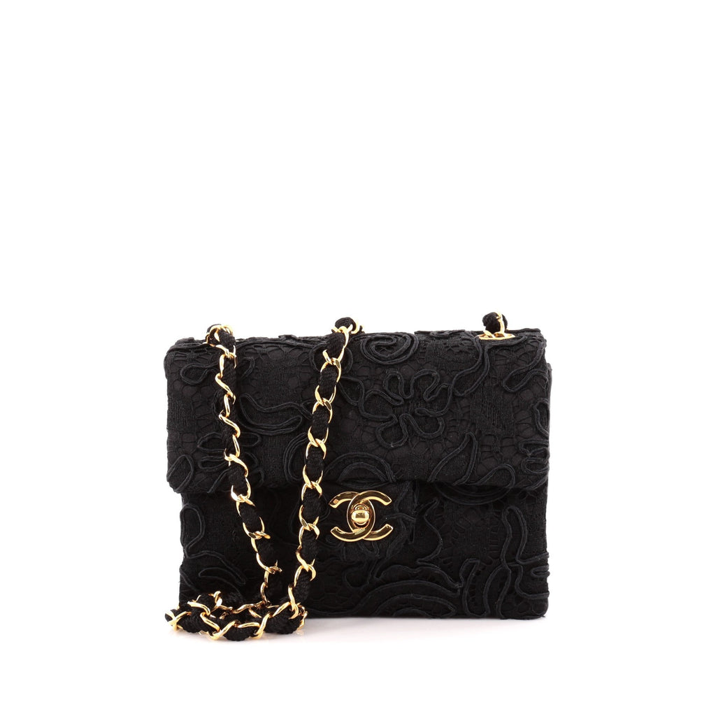 Vintage Square Single Flap Bag Lace and Satin Mini