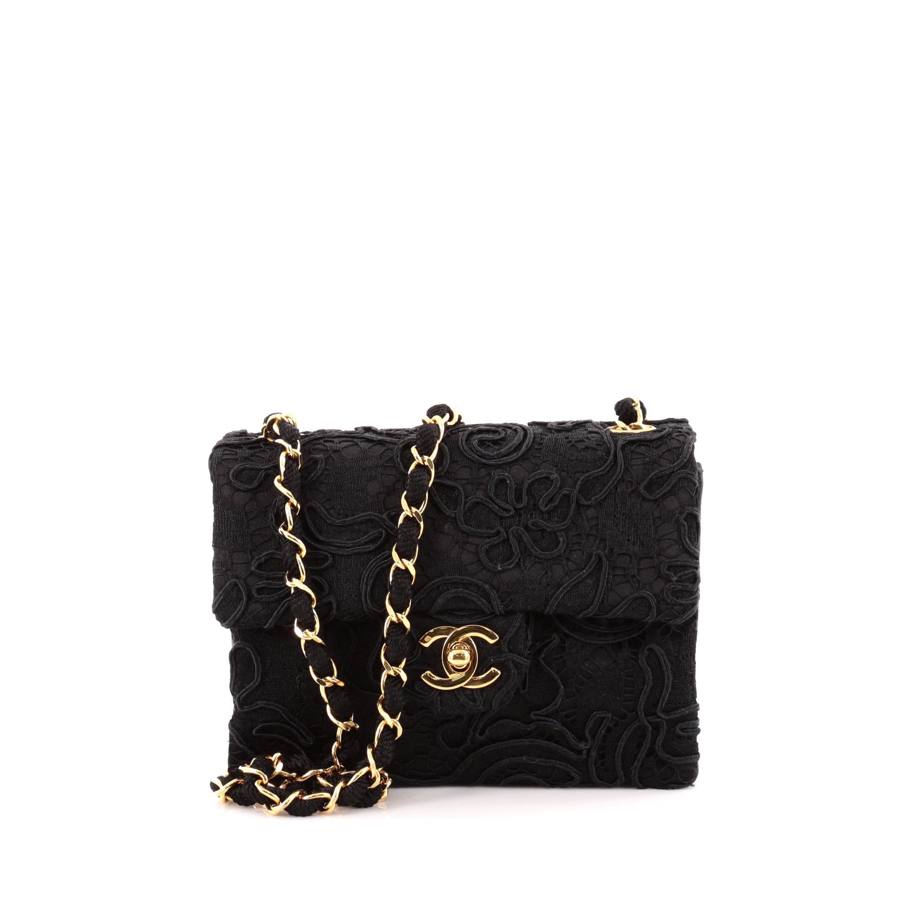 Vintage Square Single Flap Bag Lace and Satin Mini