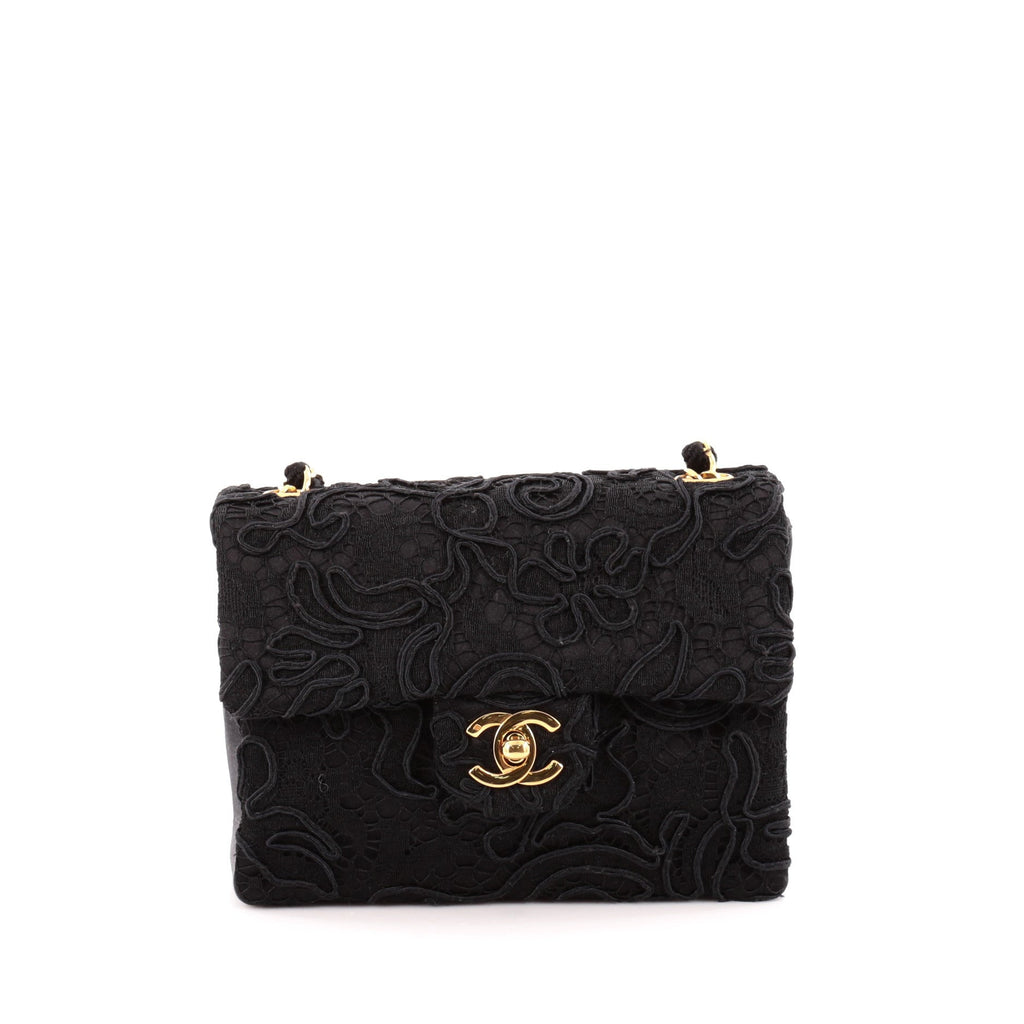 Vintage Square Single Flap Bag Lace and Satin Mini