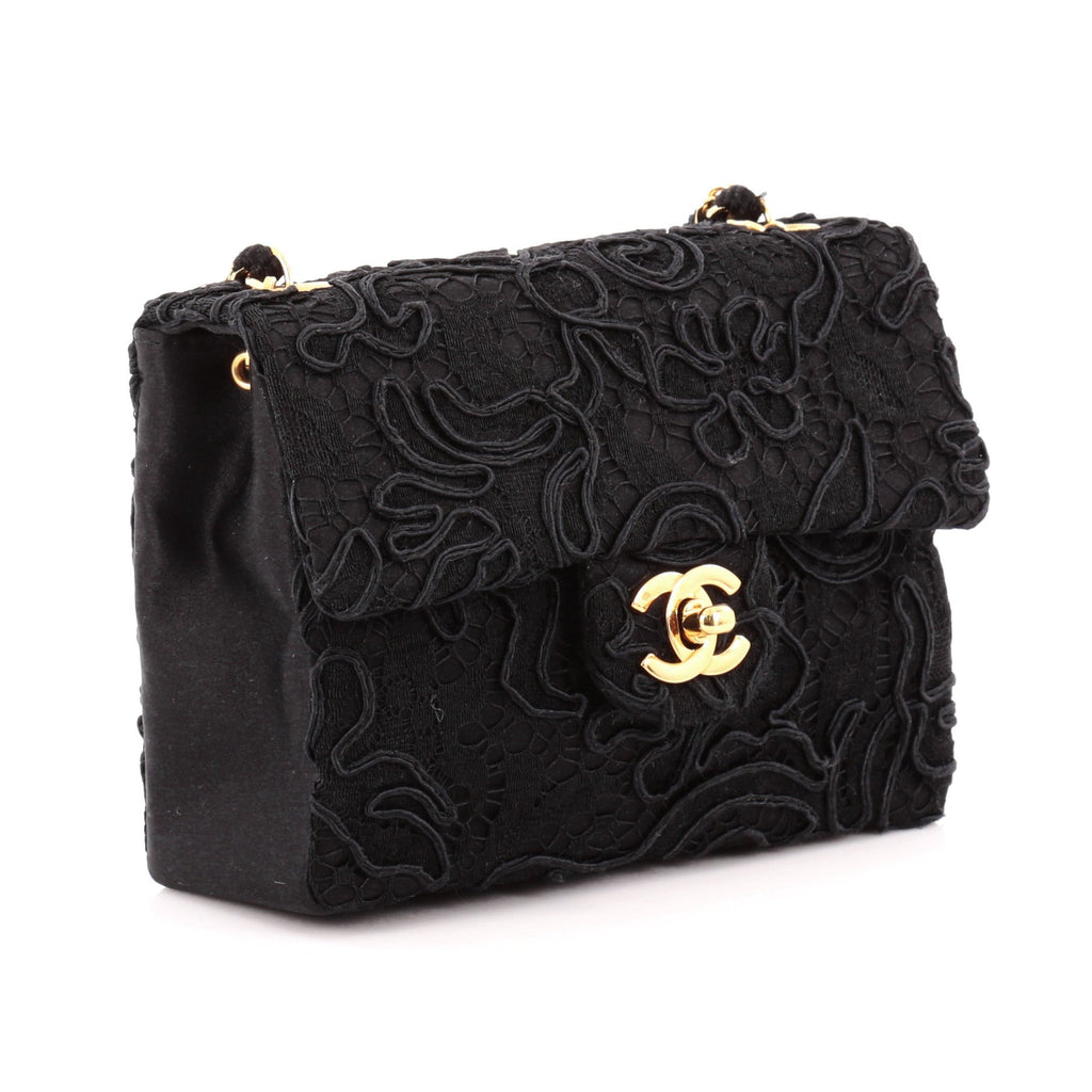 Vintage Square Single Flap Bag Lace and Satin Mini
