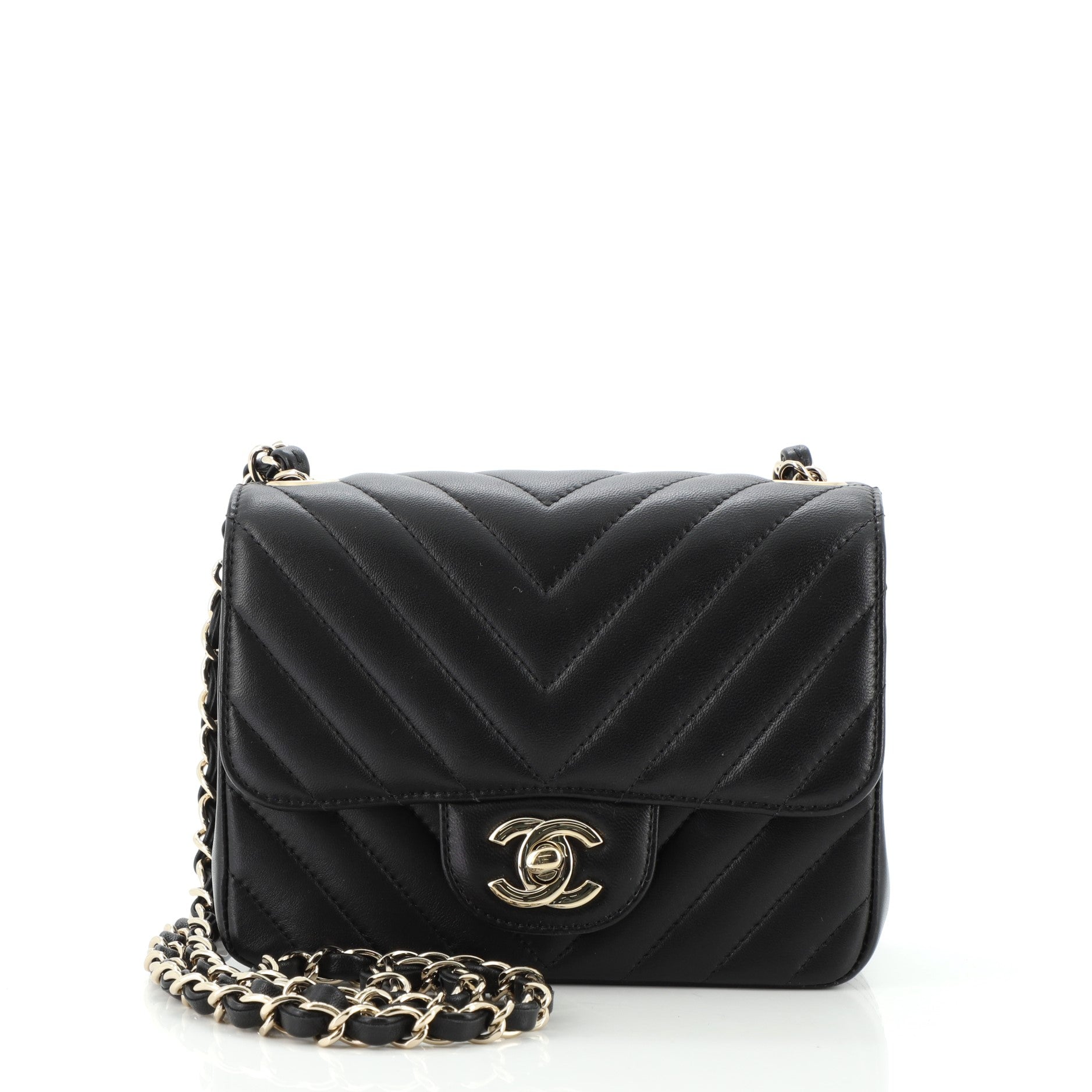 Square Classic Single Flap Bag Chevron Lambskin Mini