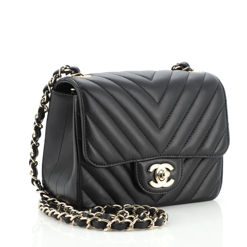 Square Classic Single Flap Bag Chevron Lambskin Mini