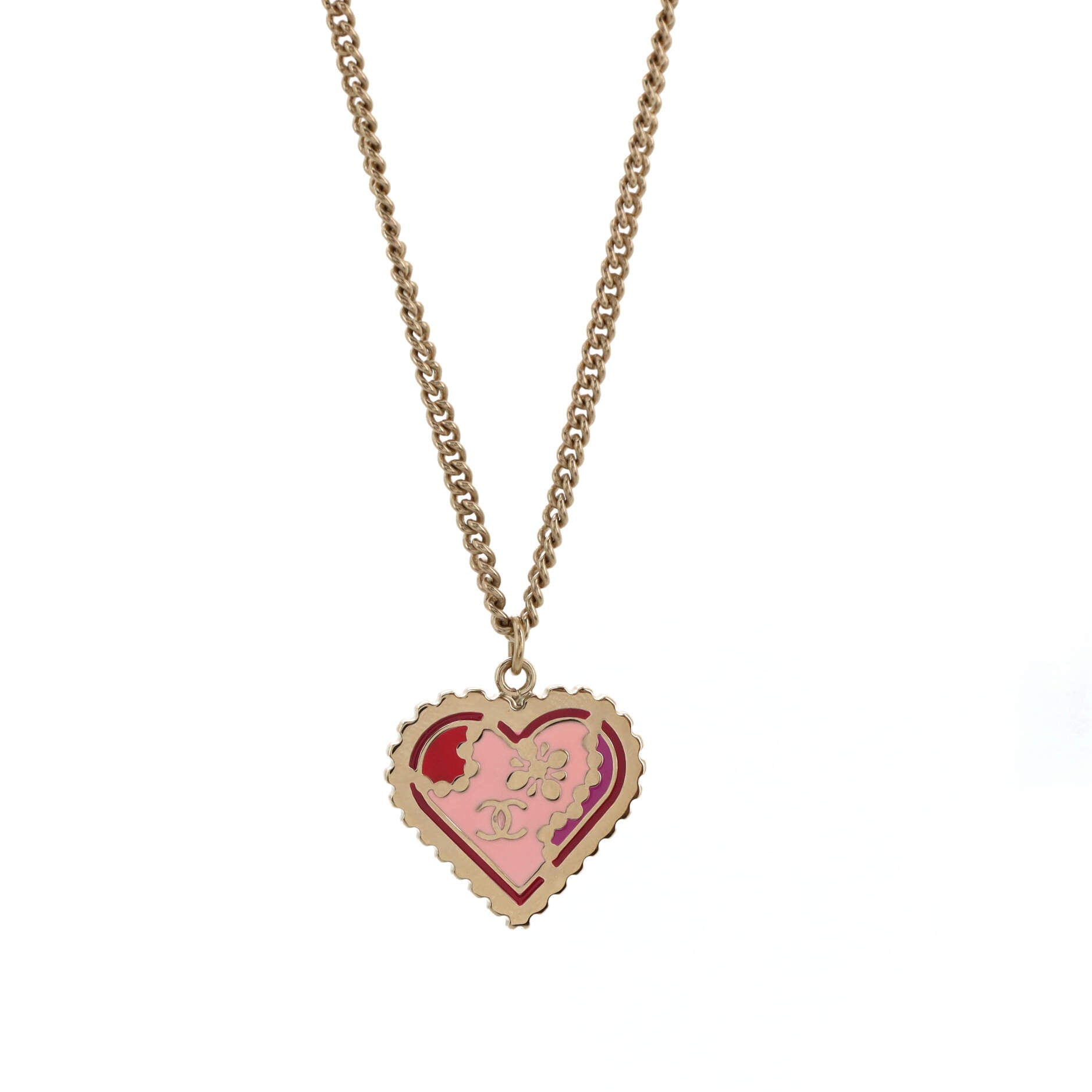 CC Heart Pendant Necklace Metal and Enamel