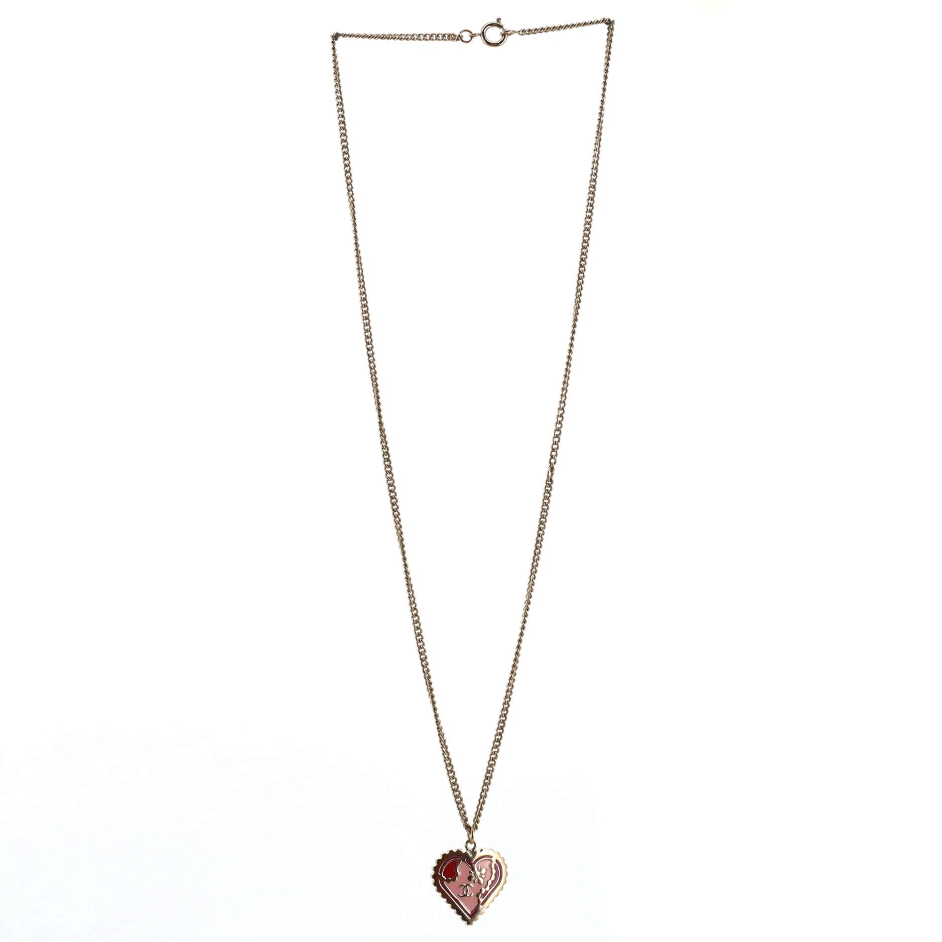 CC Heart Pendant Necklace Metal and Enamel