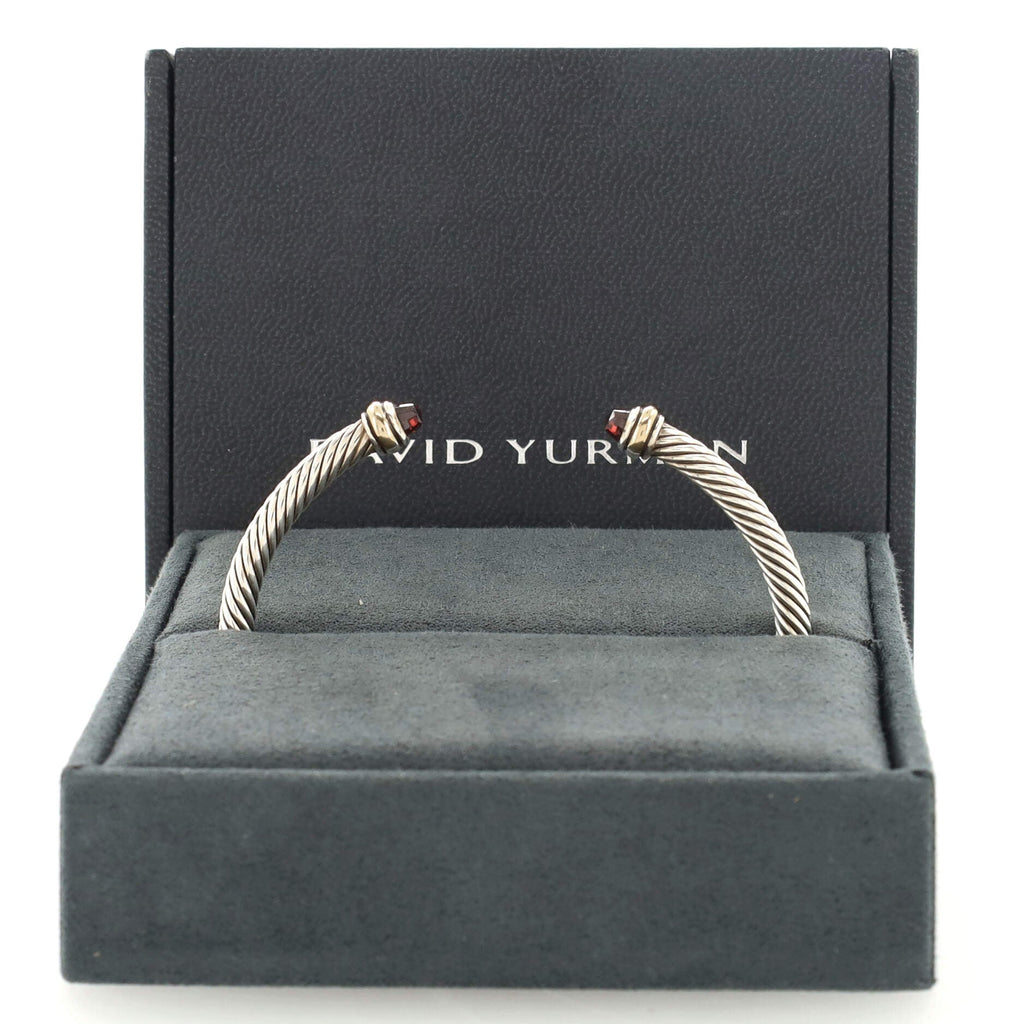 Cable Classic Bracelet Sterling Silver with 14K Yellow Gold and Garnet 4mm