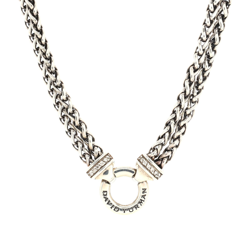 Double Wheat Chain Necklace Sterling Silver with Diamonds