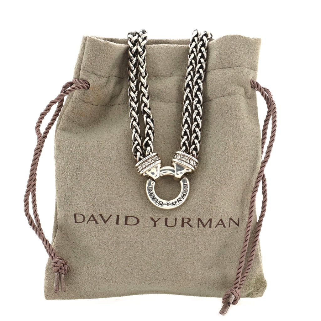 Double Wheat Chain Necklace Sterling Silver with Diamonds