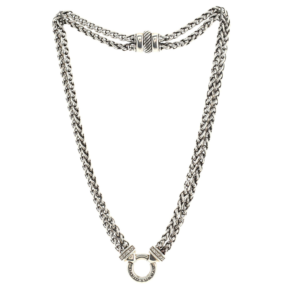 Double Wheat Chain Necklace Sterling Silver with Diamonds