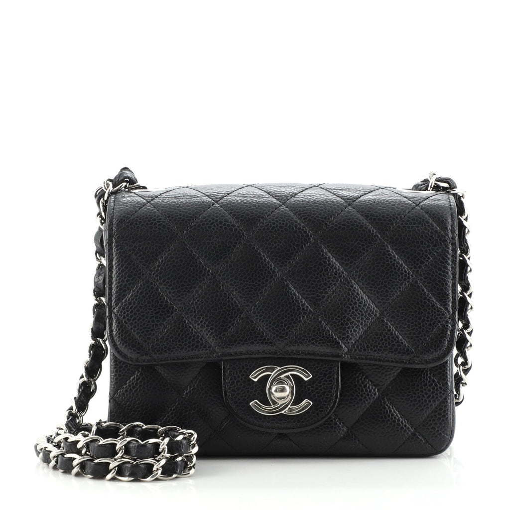 Square Classic Single Flap Bag Quilted Caviar Mini