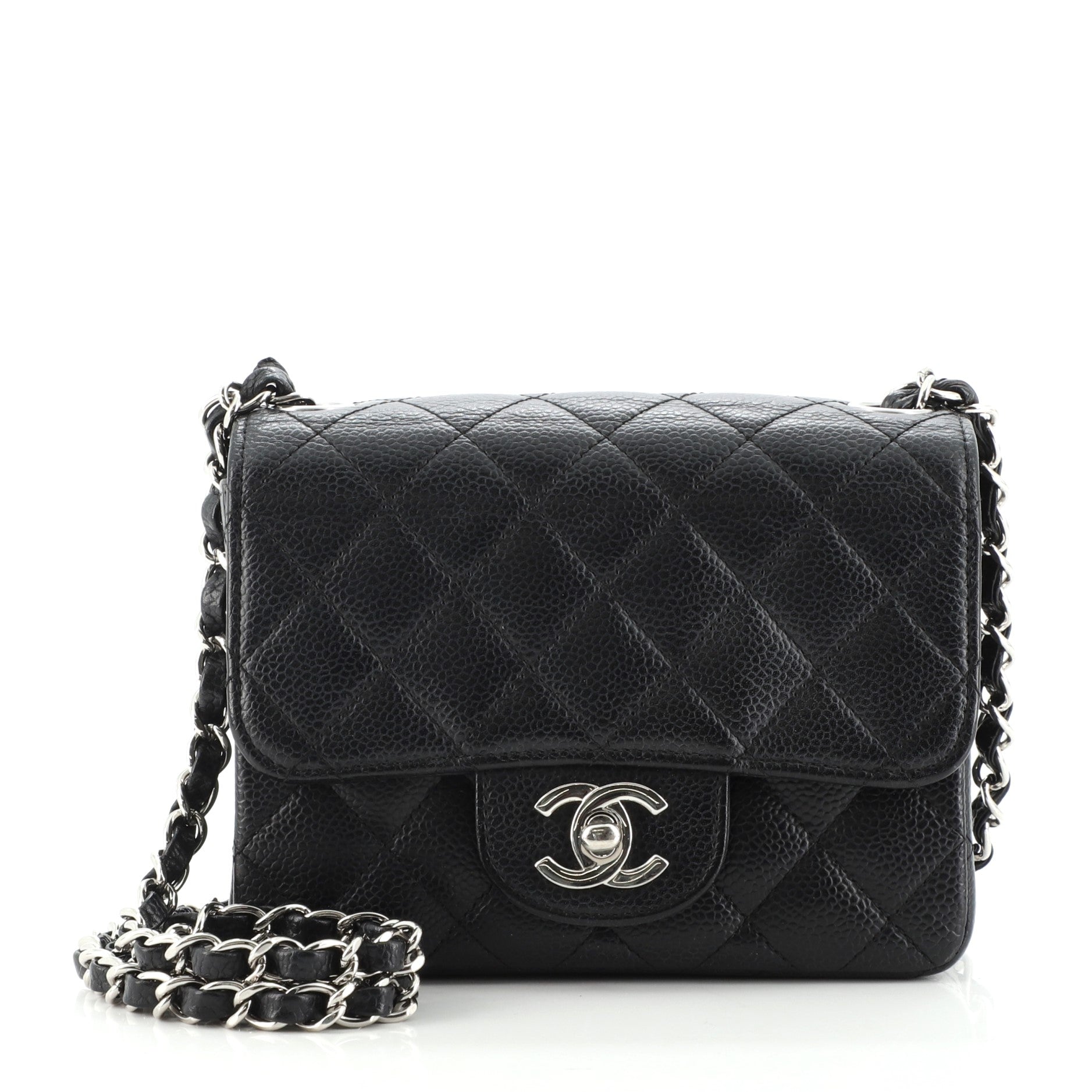 Square Classic Single Flap Bag Quilted Caviar Mini