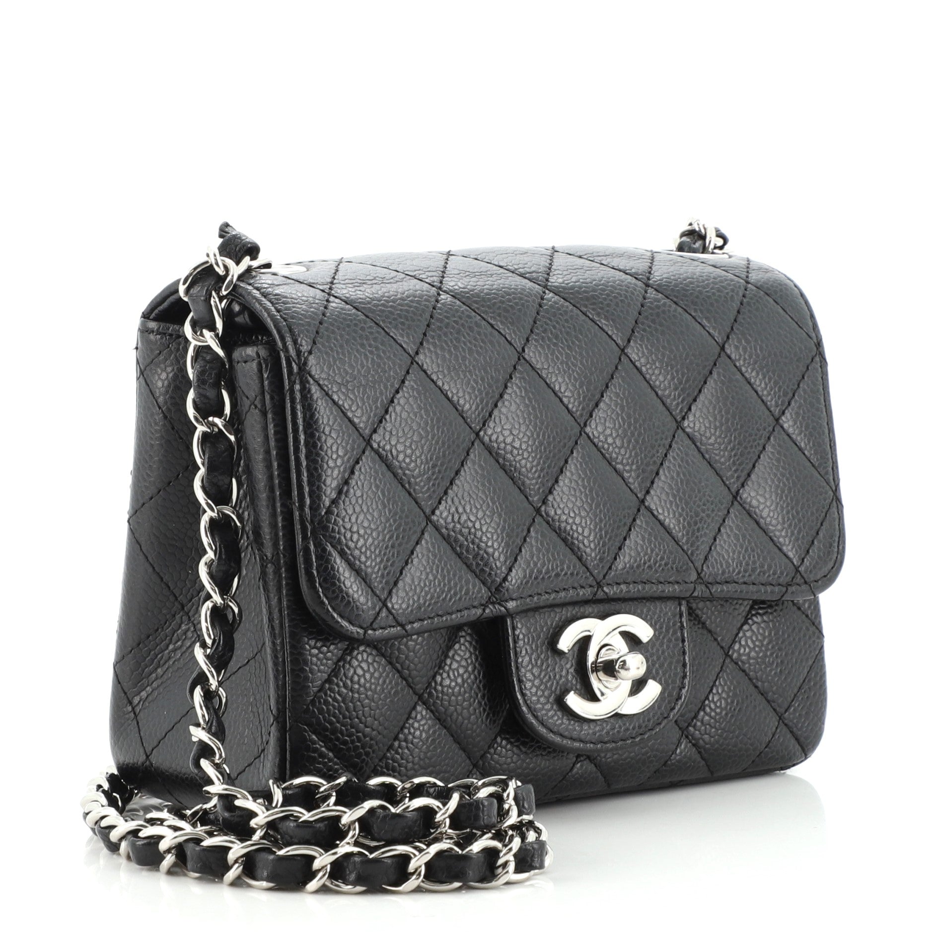 Square Classic Single Flap Bag Quilted Caviar Mini