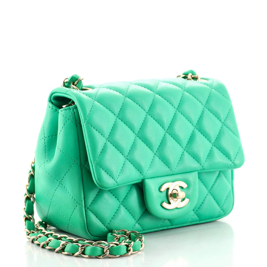 Square Classic Single Flap Bag Quilted Lambskin Mini