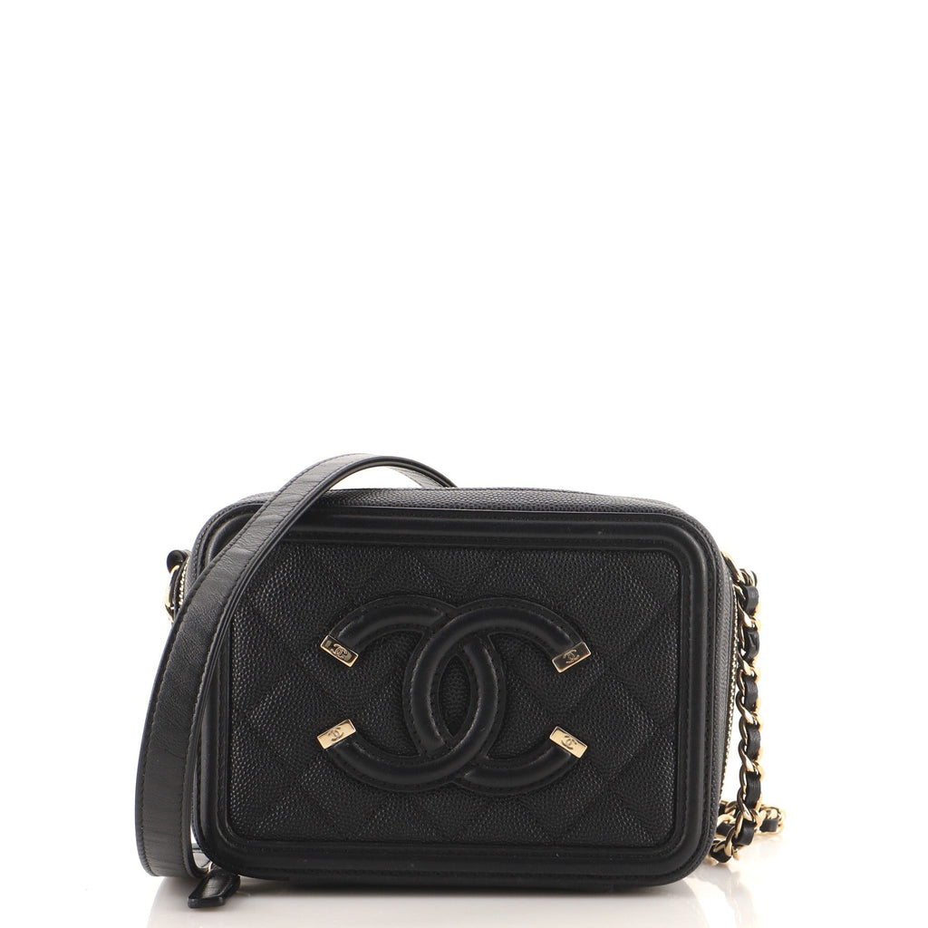 Filigree Vanity Clutch with Chain Quilted Caviar Mini