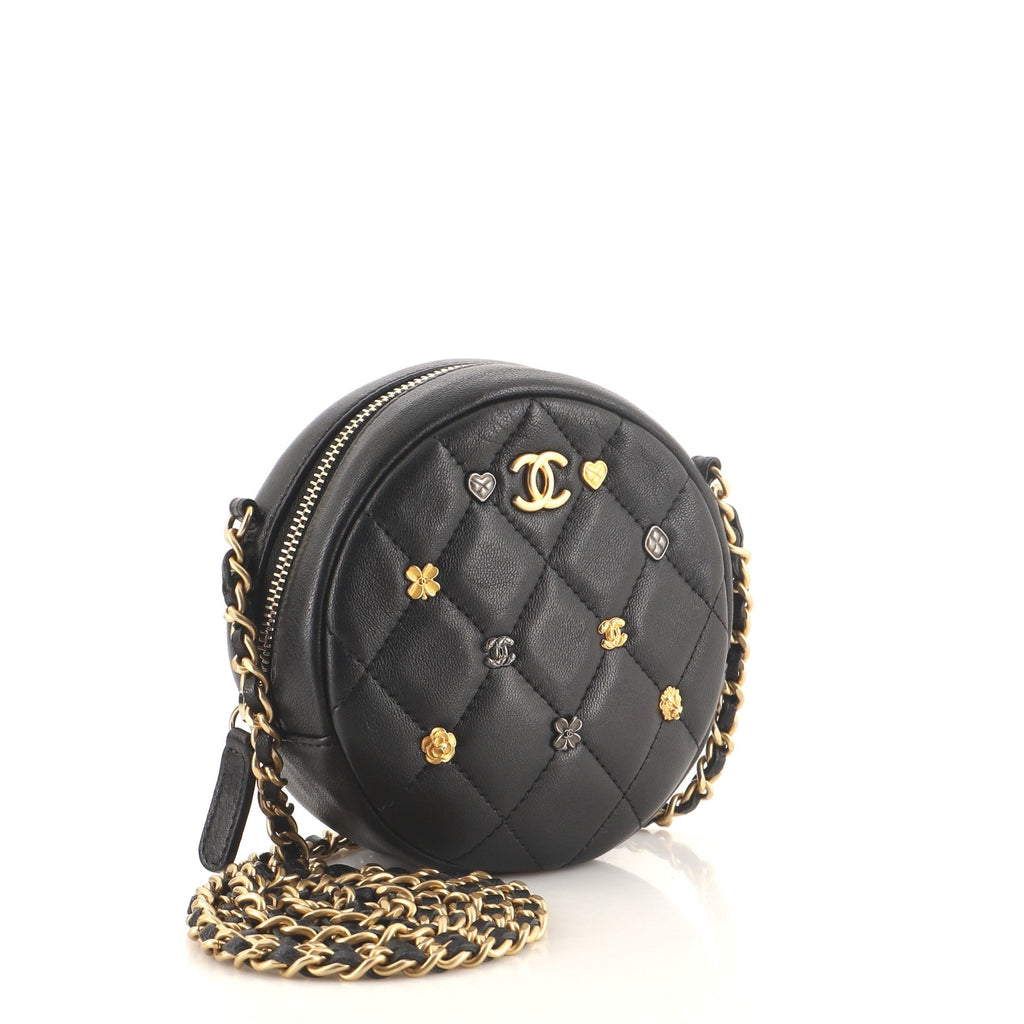 18K Charms Round Clutch With Chain Quilted Lambskin Mini