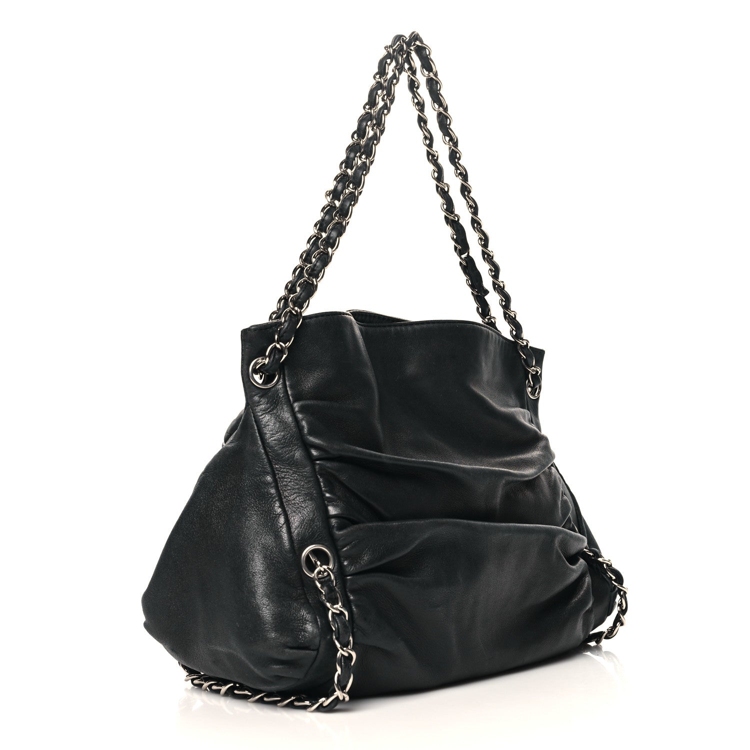 Lambskin Large Sharpei Shoulder Bag Black