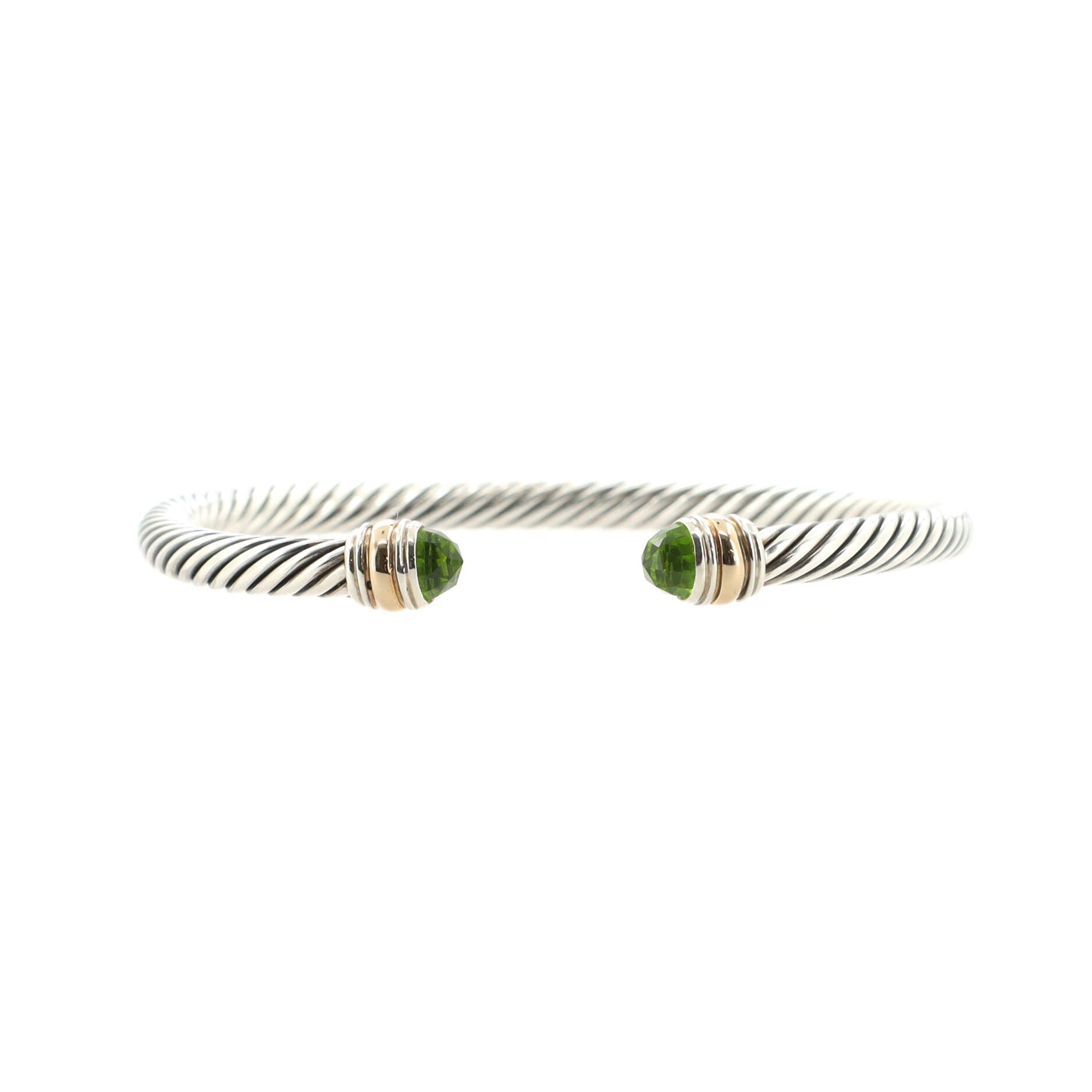 Cable Classic Bracelet Sterling Silver with 14K Yellow Gold and Peridot 5mm