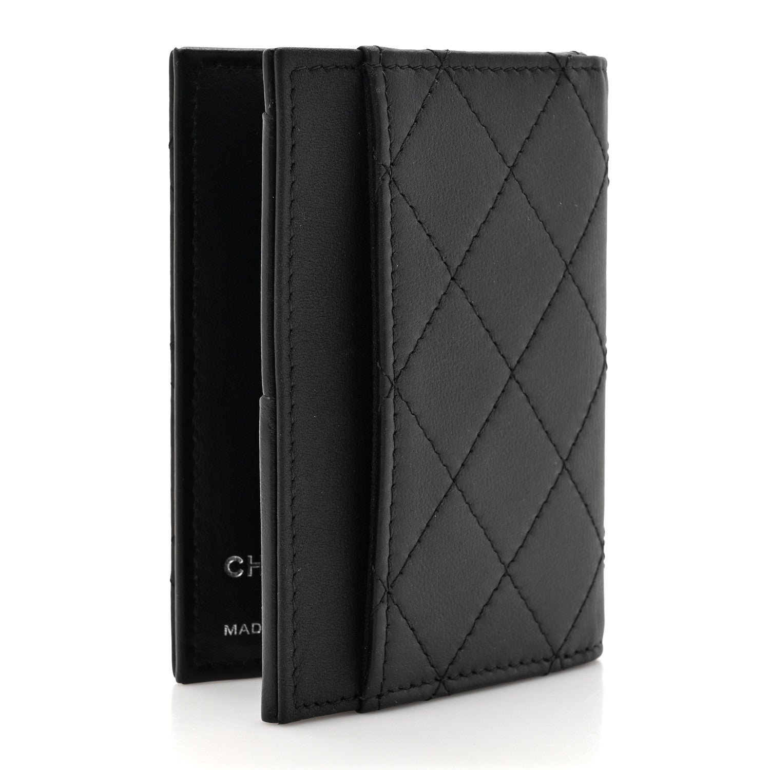 Grained Calfskin Quilted  Holder Wallet So Black