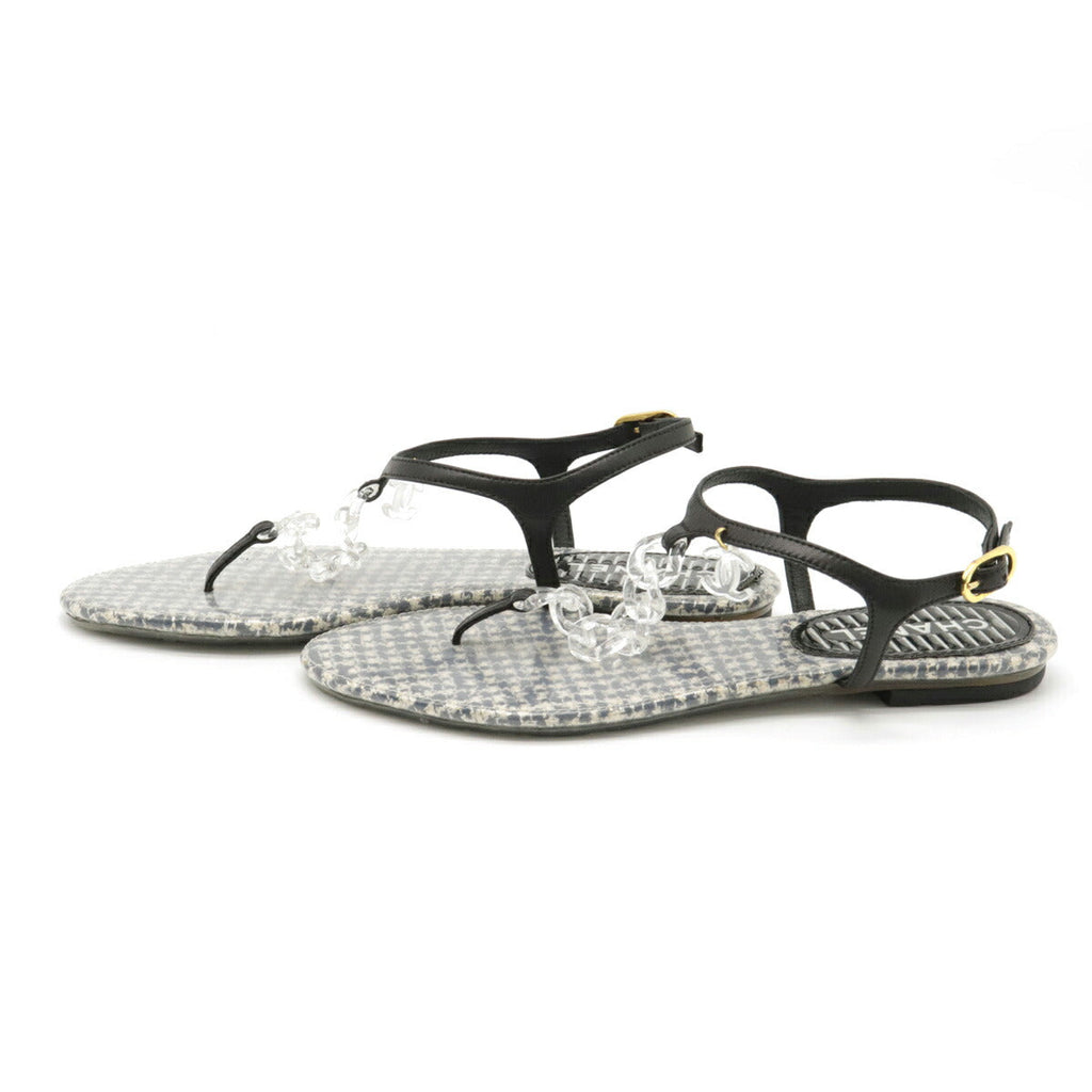 Chanel Tweed Leather Rubber Coco Mark Chain Sandals G27040