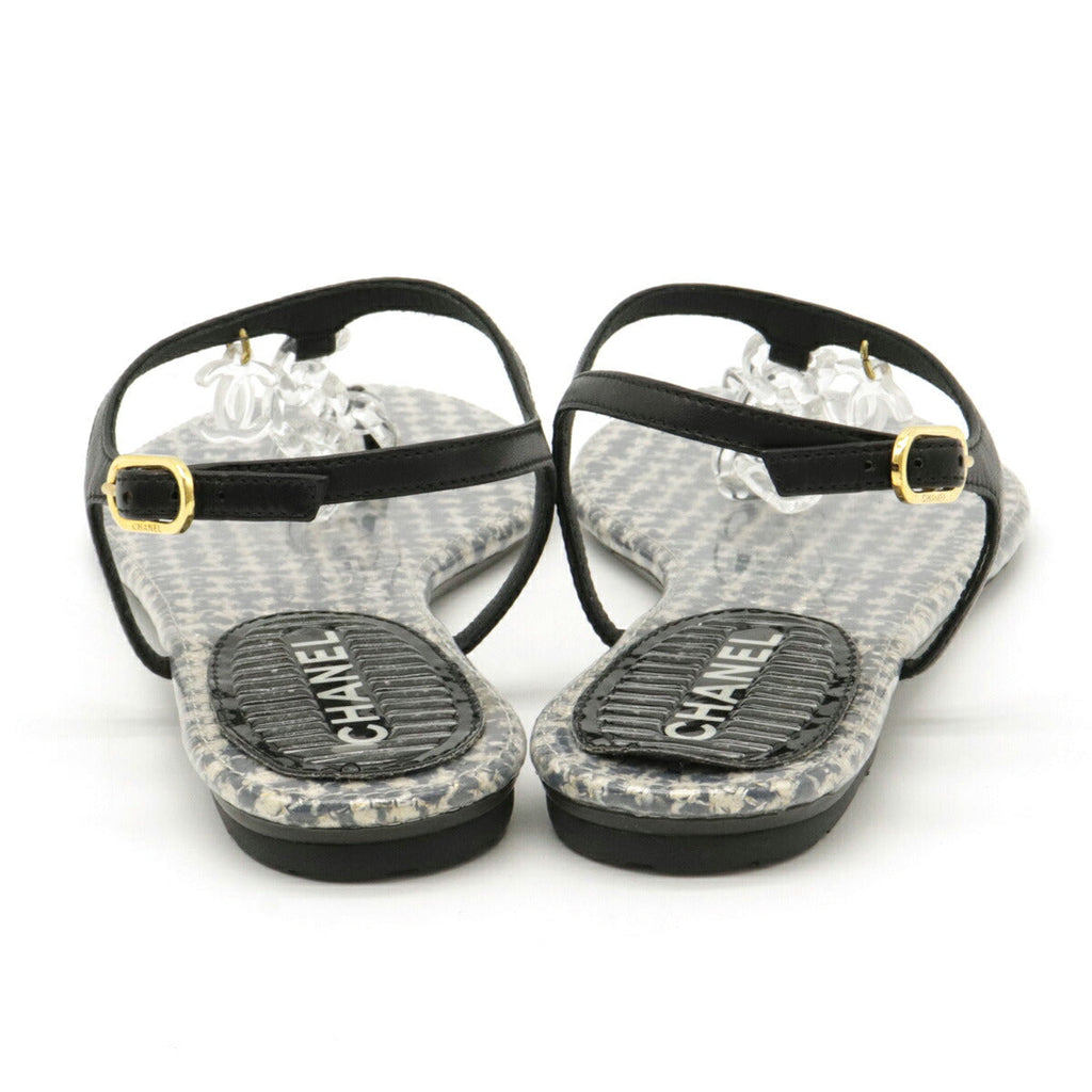 Chanel Tweed Leather Rubber Coco Mark Chain Sandals G27040
