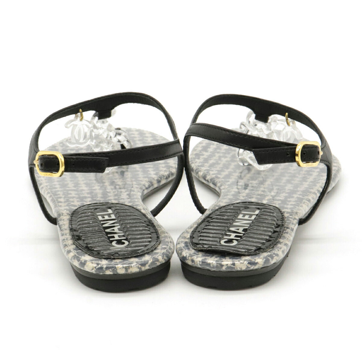 Chanel Tweed Leather Rubber Coco Mark Chain Sandals G27040
