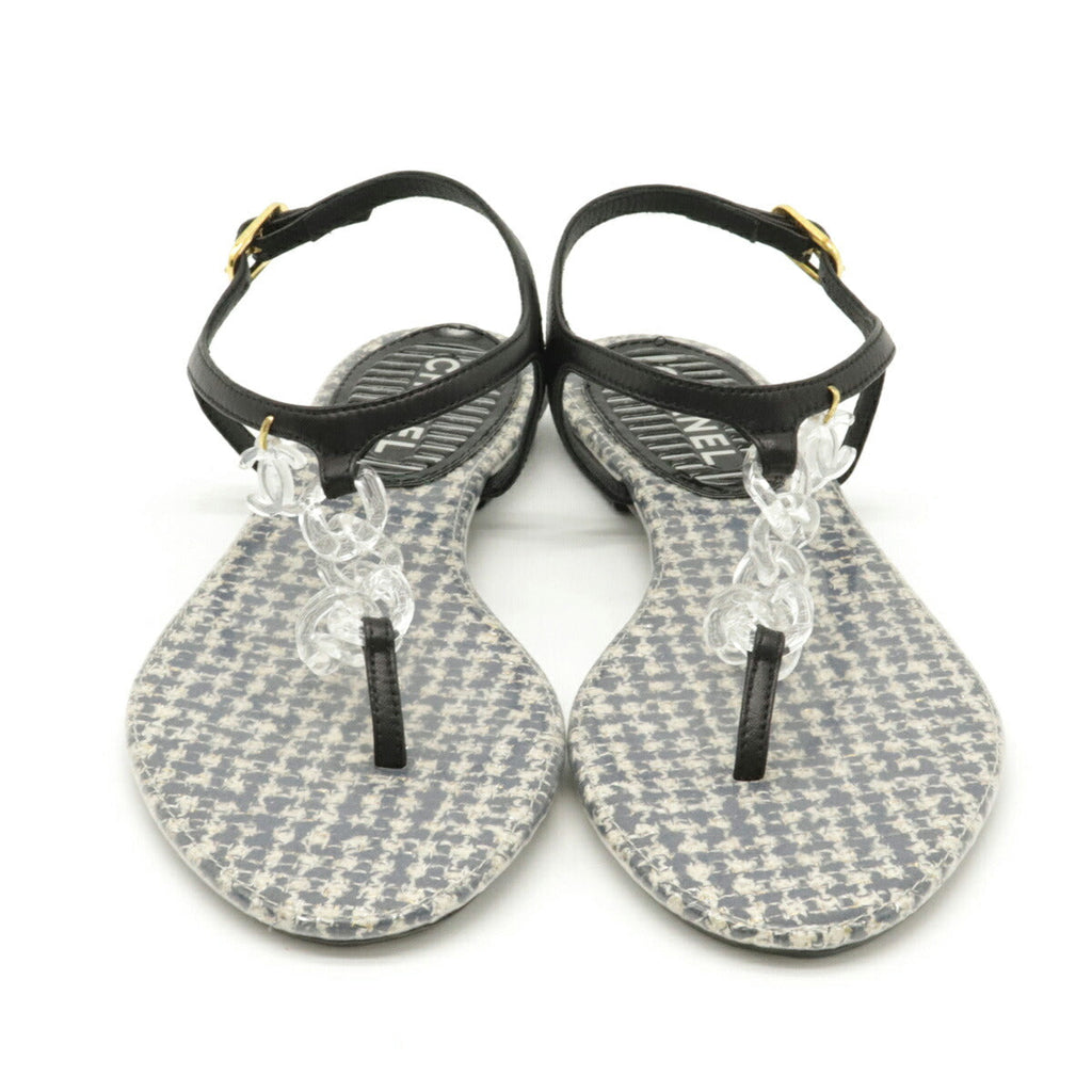 Chanel Tweed Leather Rubber Coco Mark Chain Sandals G27040
