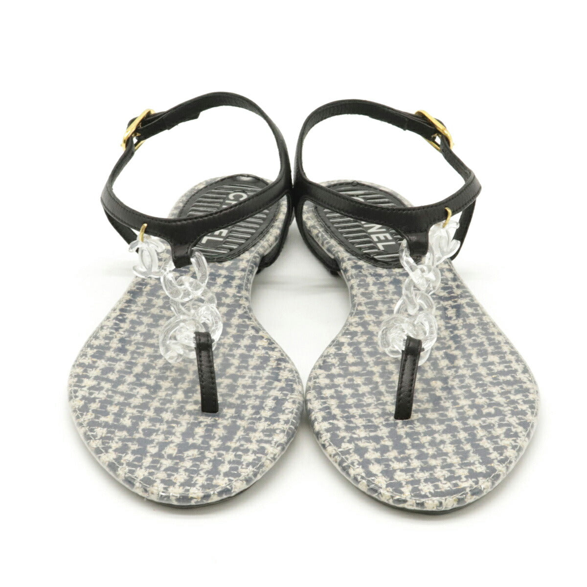 Chanel Tweed Leather Rubber Coco Mark Chain Sandals G27040