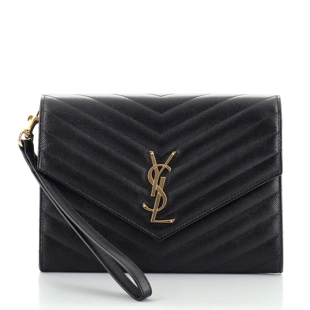 Classic Monogram Flap Wristlet Clutch Matelasse Chevron Leather