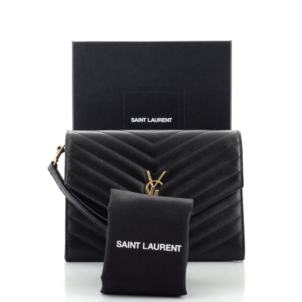 Classic Monogram Flap Wristlet Clutch Matelasse Chevron Leather