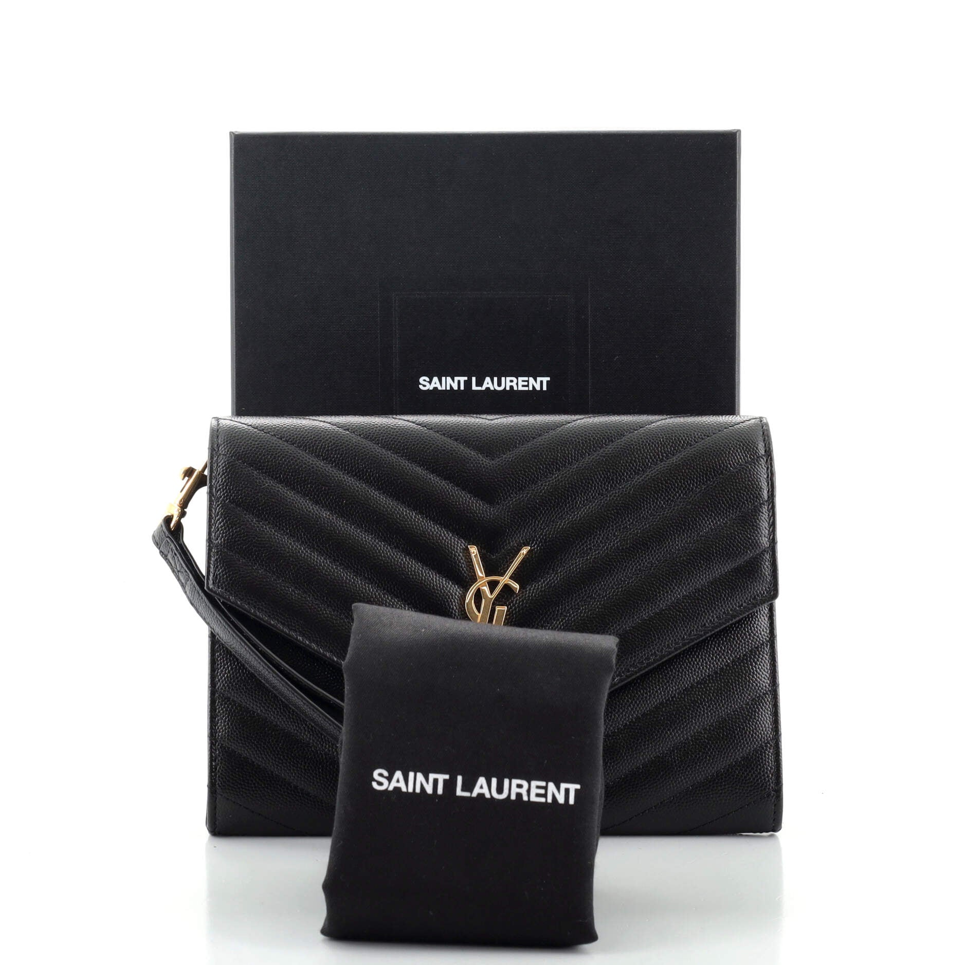 Classic Monogram Flap Wristlet Clutch Matelasse Chevron Leather
