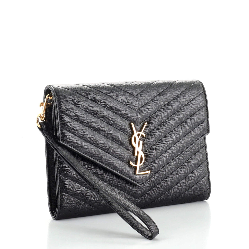 Classic Monogram Flap Wristlet Clutch Matelasse Chevron Leather