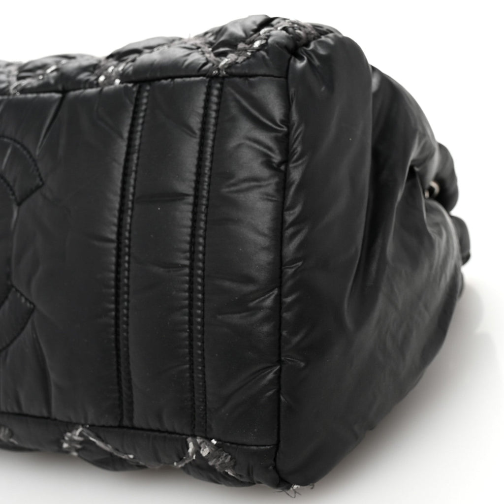 Nylon Quilted Tweed Stitch Bubble Tote Black