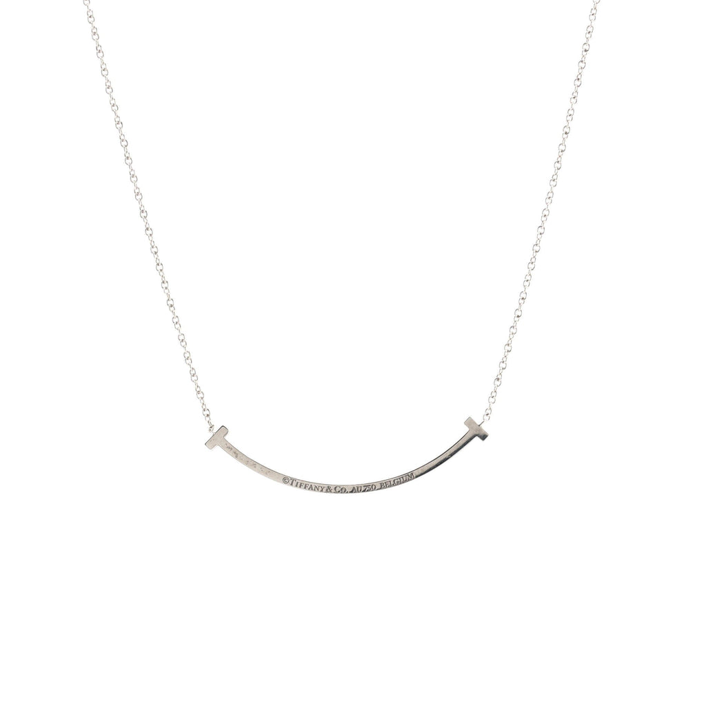 T Smile Pendant Necklace 18K White Gold with Blue Sapphires Small