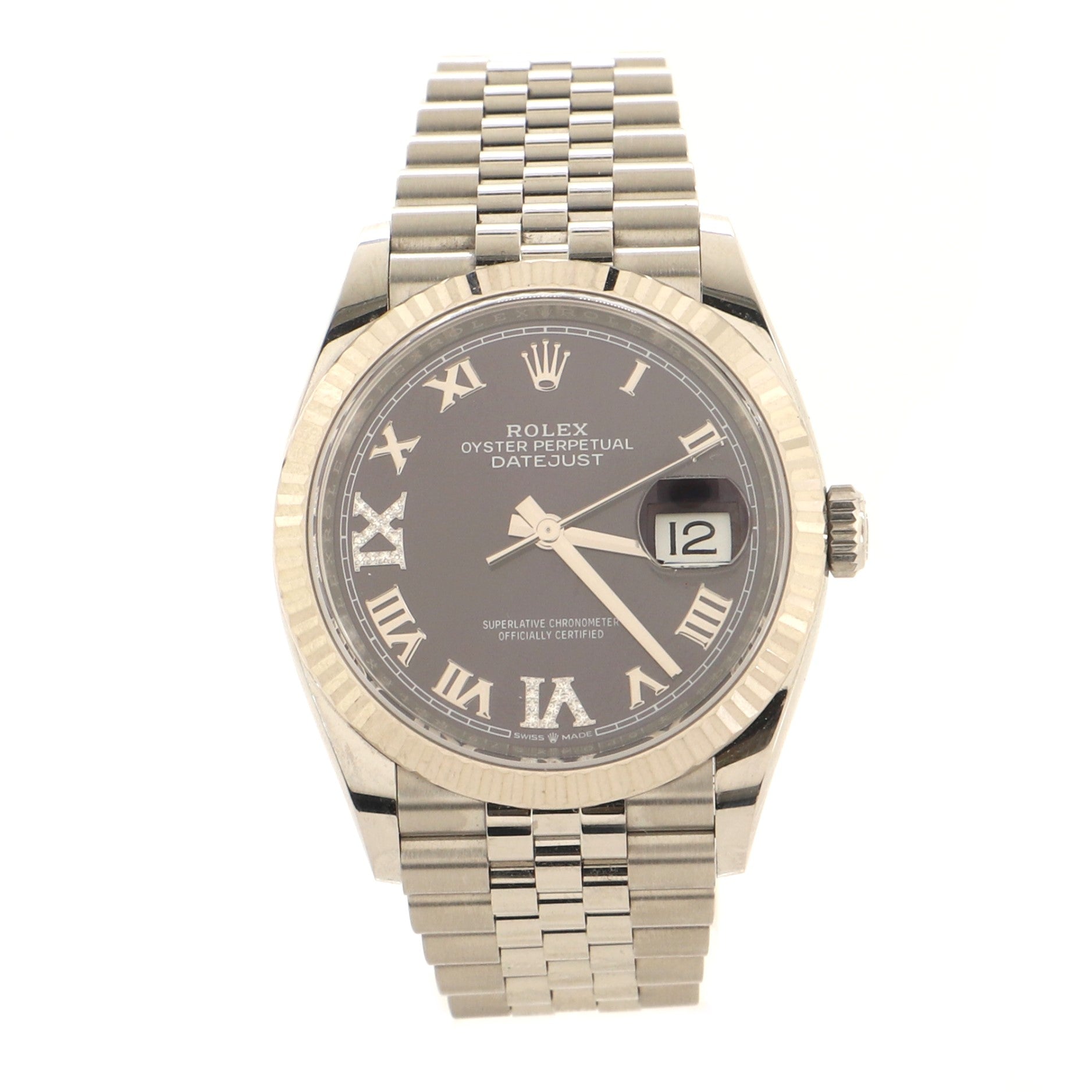 Oyster Perpetual Datejust Automatic Watch Stainless Steel and White Gold with Diamond VI and IX Numerals 36