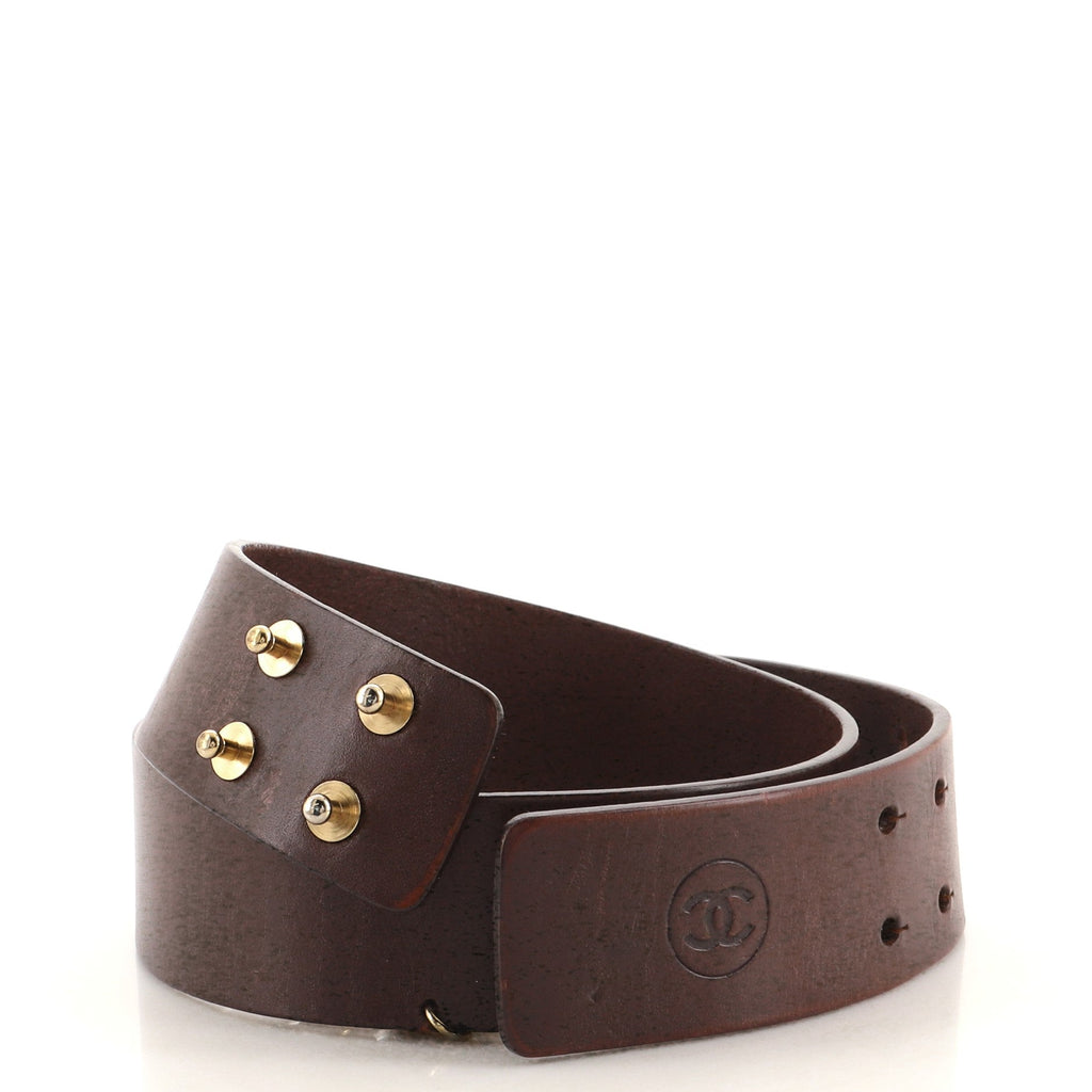 Vintage CC Belt with Chain Leather with Faux Pearls 76