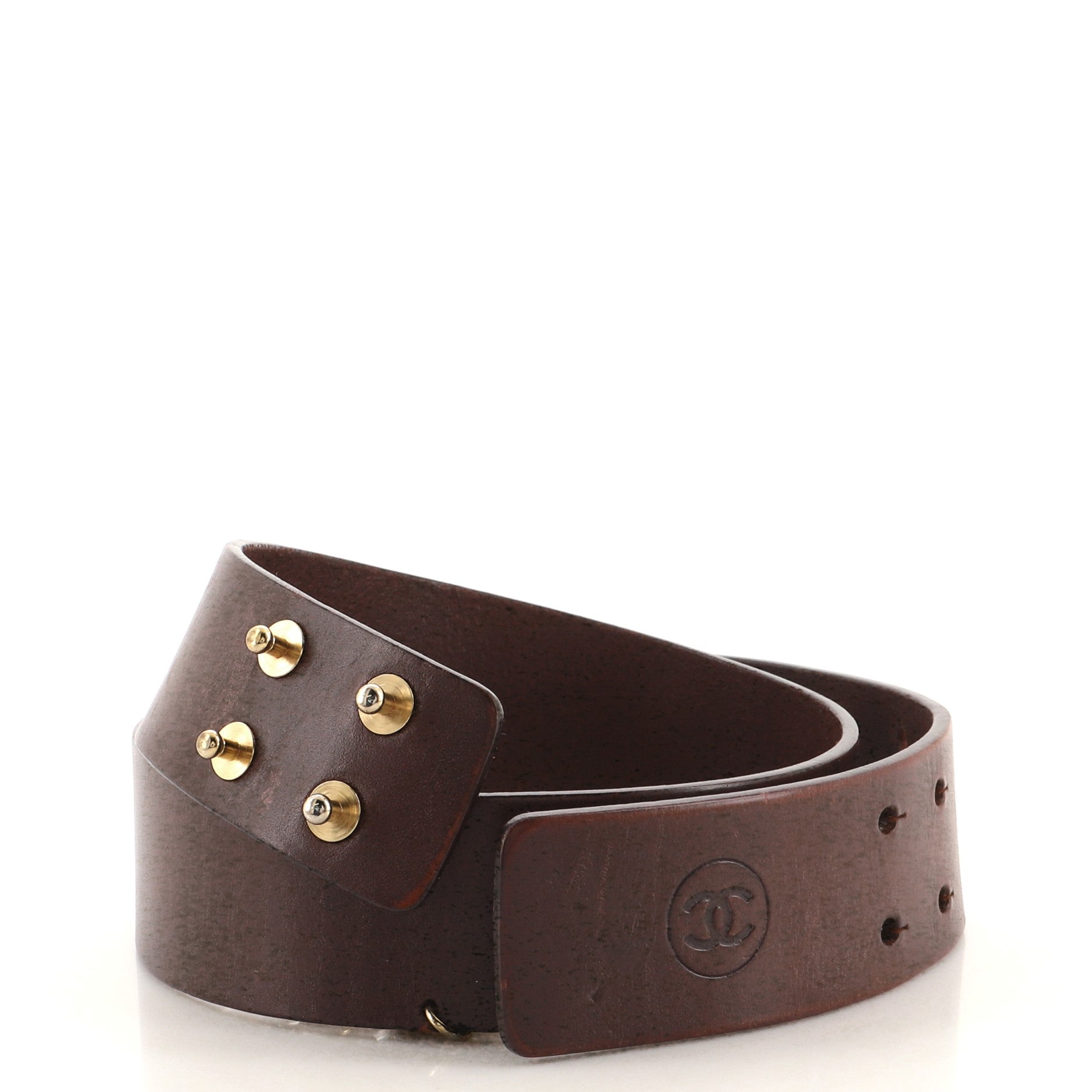 Vintage CC Belt with Chain Leather with Faux Pearls 76