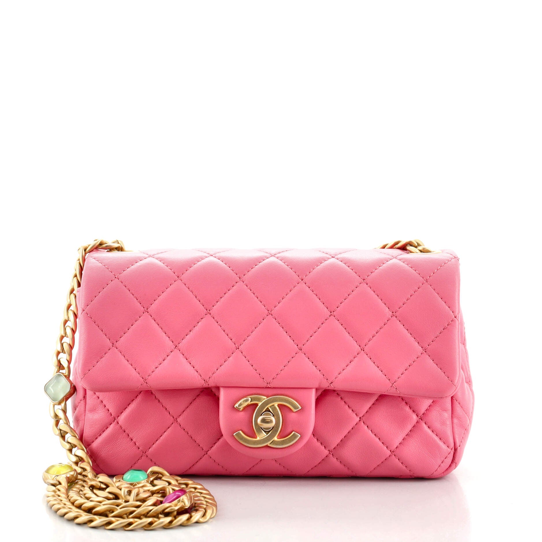 Pearl Samba Resin Chain Flap Bag Quilted Lambskin Mini