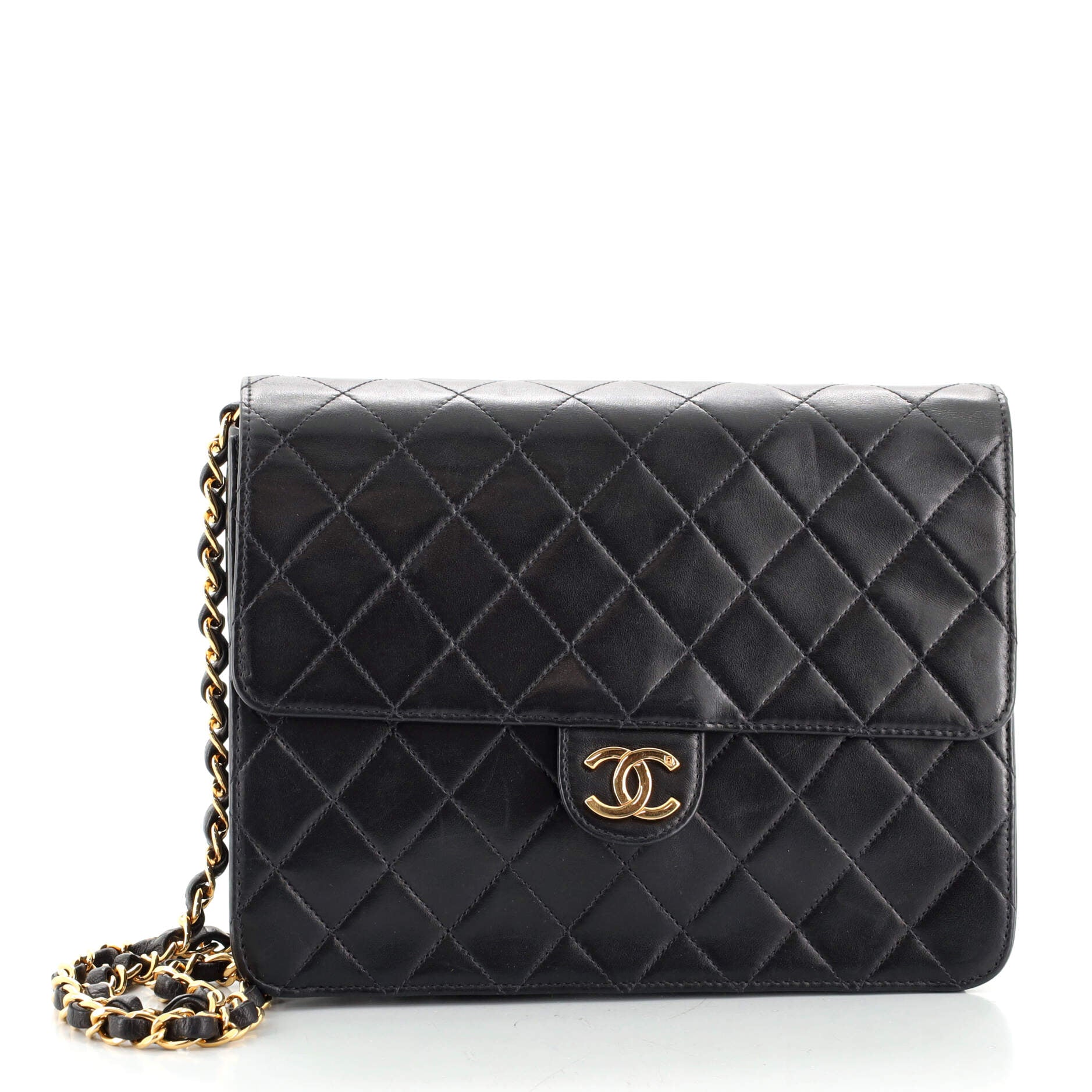 Vintage Clutch with Chain Quilted Leather Small