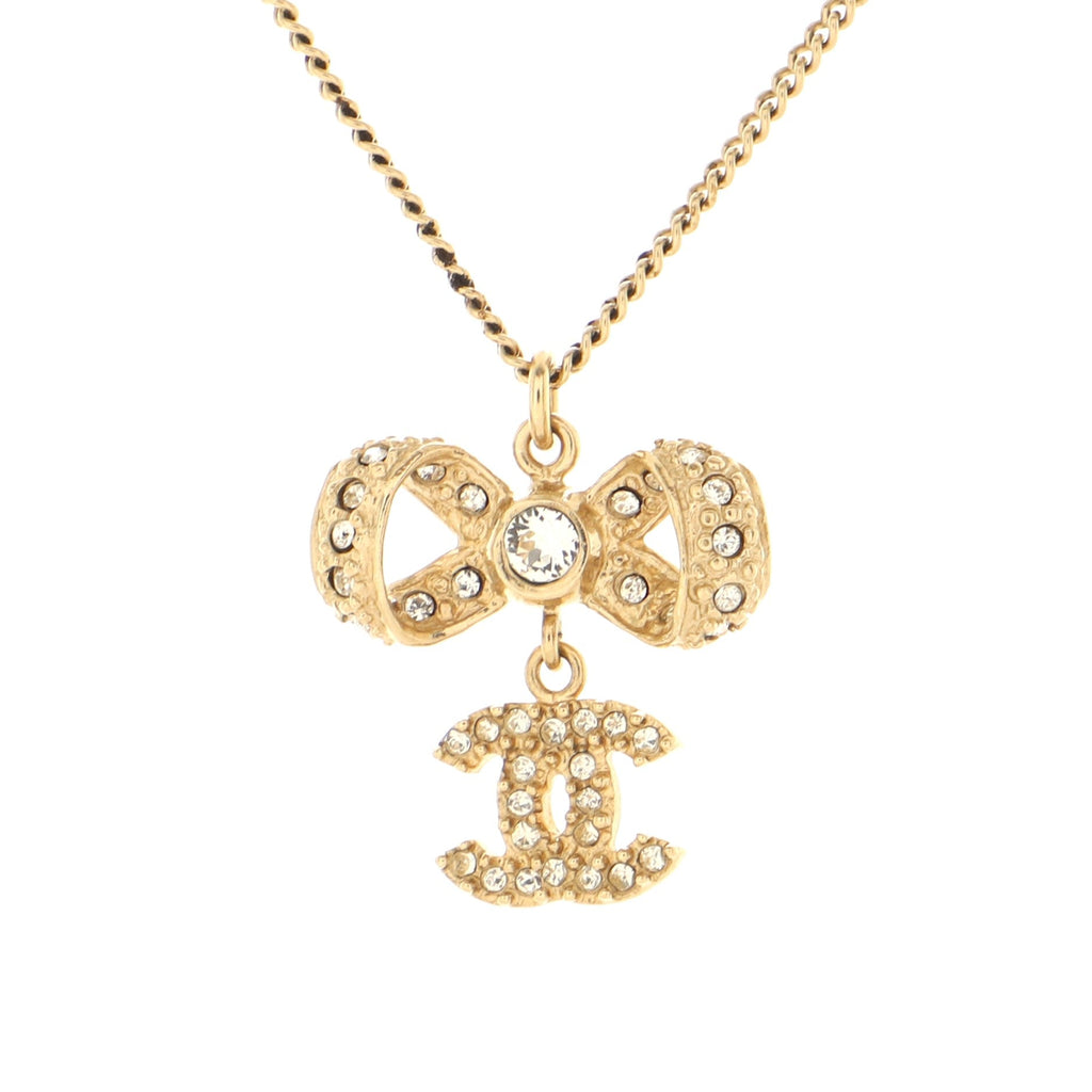 CC Bow Drop Pendant Necklace Metal with Crystals