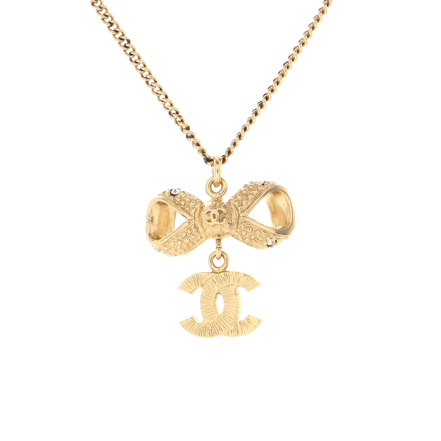 CC Bow Drop Pendant Necklace Metal with Crystals