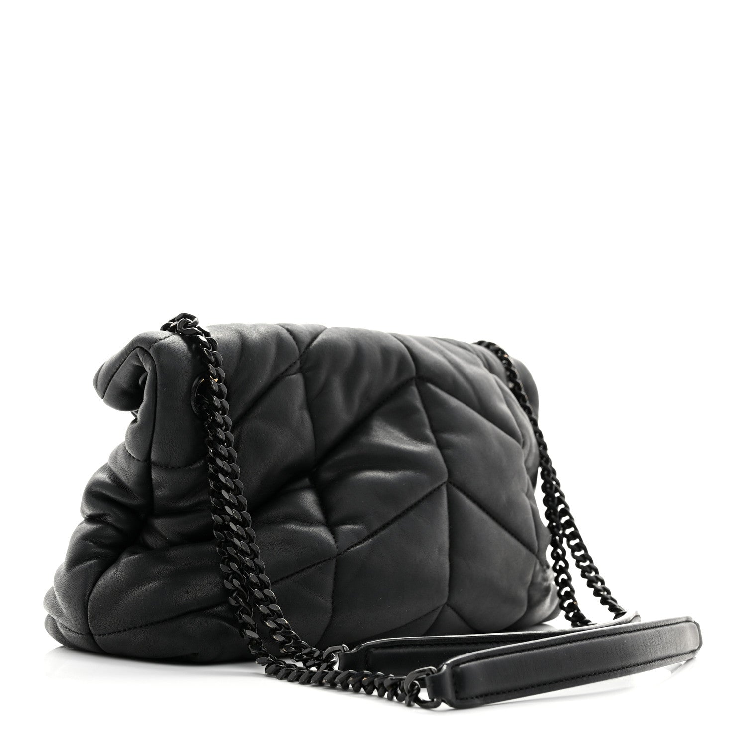 Lambskin Quilted Monogram Monochrome Small Loulou Puffer Chain Satchel Black