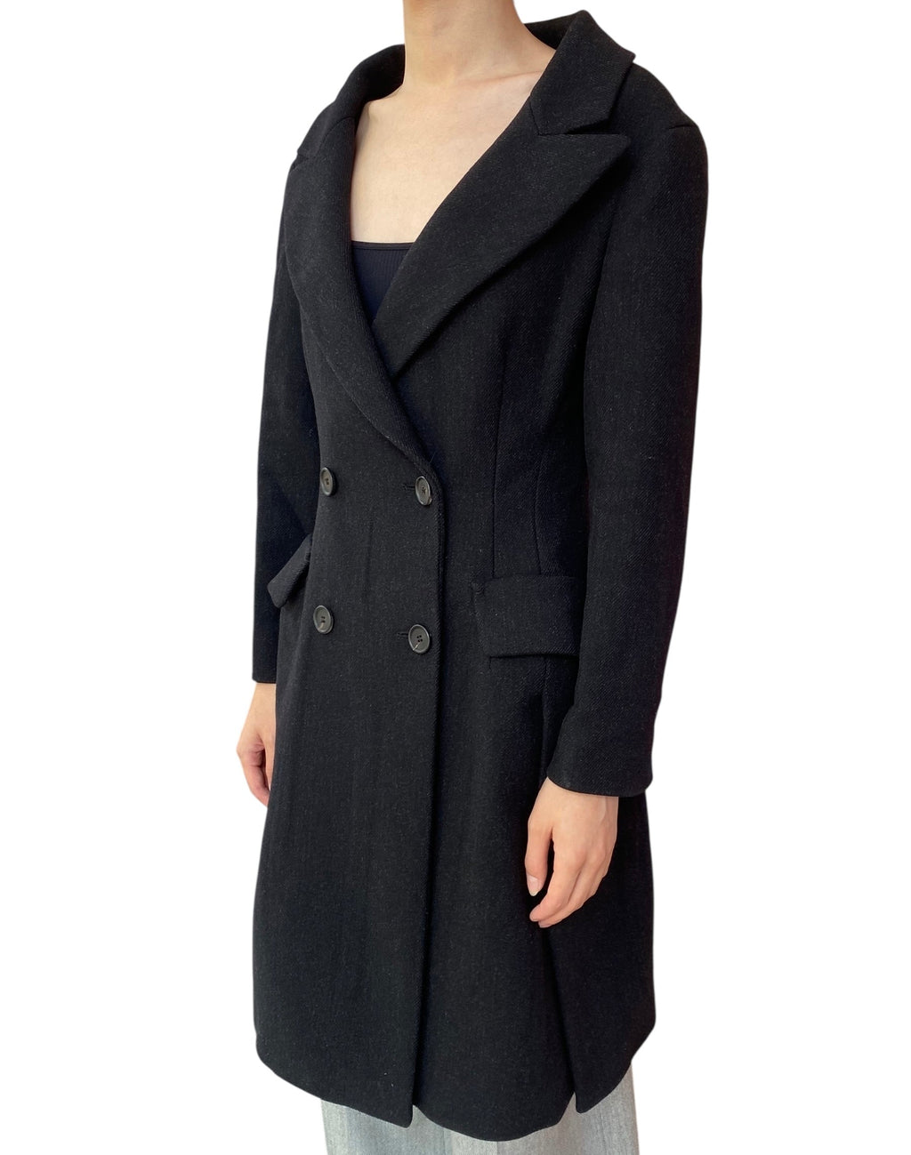 Prada Black Shetland Wool Double Breasted Coat - 42 / US 6