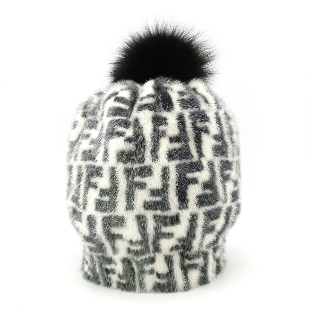 Fendi Mink Fox Fur Hat Black White FNX085