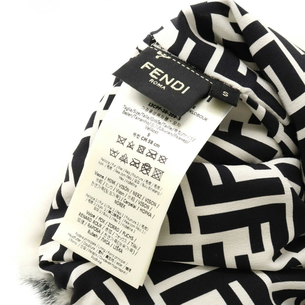 Fendi Mink Fox Fur Hat Black White FNX085