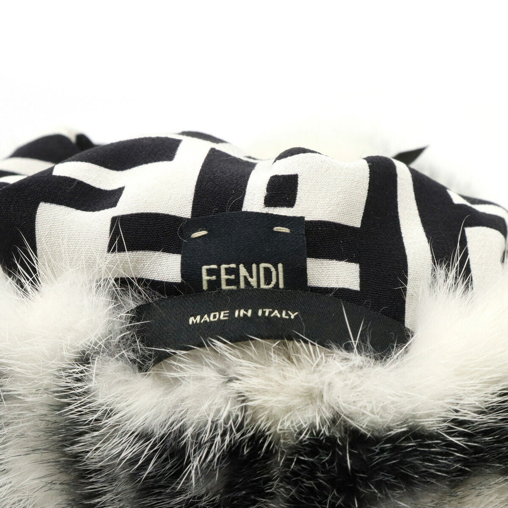 Fendi Mink Fox Fur Hat Black White FNX085