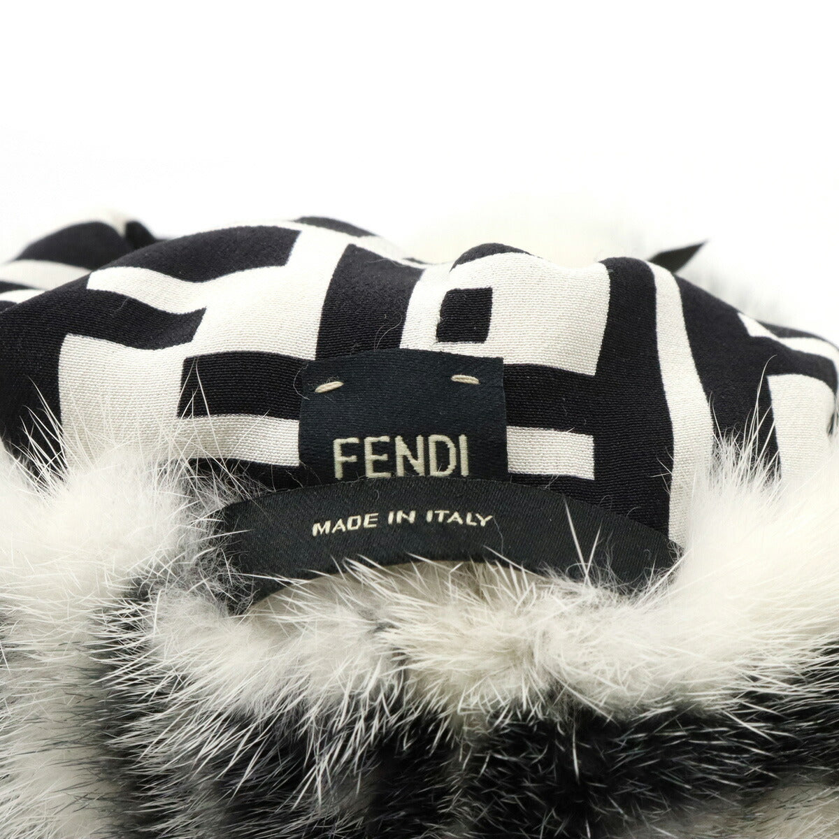 Fendi Mink Fox Fur Hat Black White FNX085