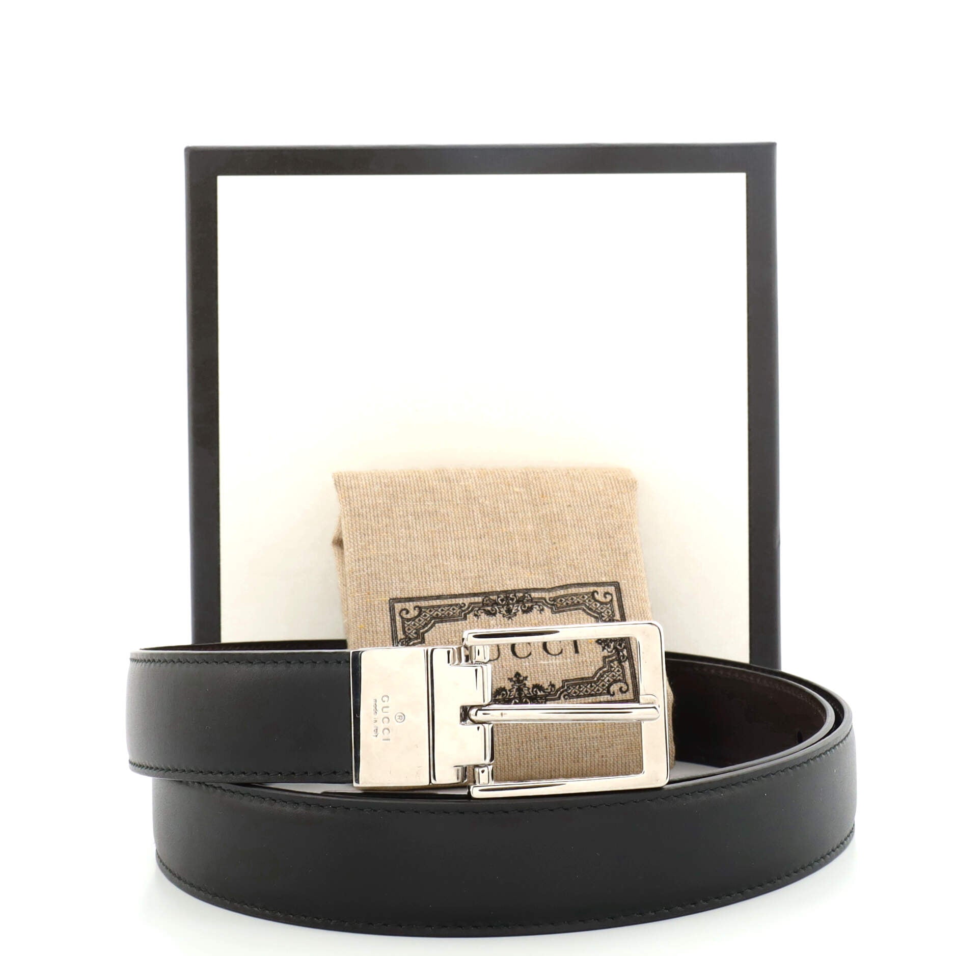Square Buckle Reversible Belt Leather Medium 105