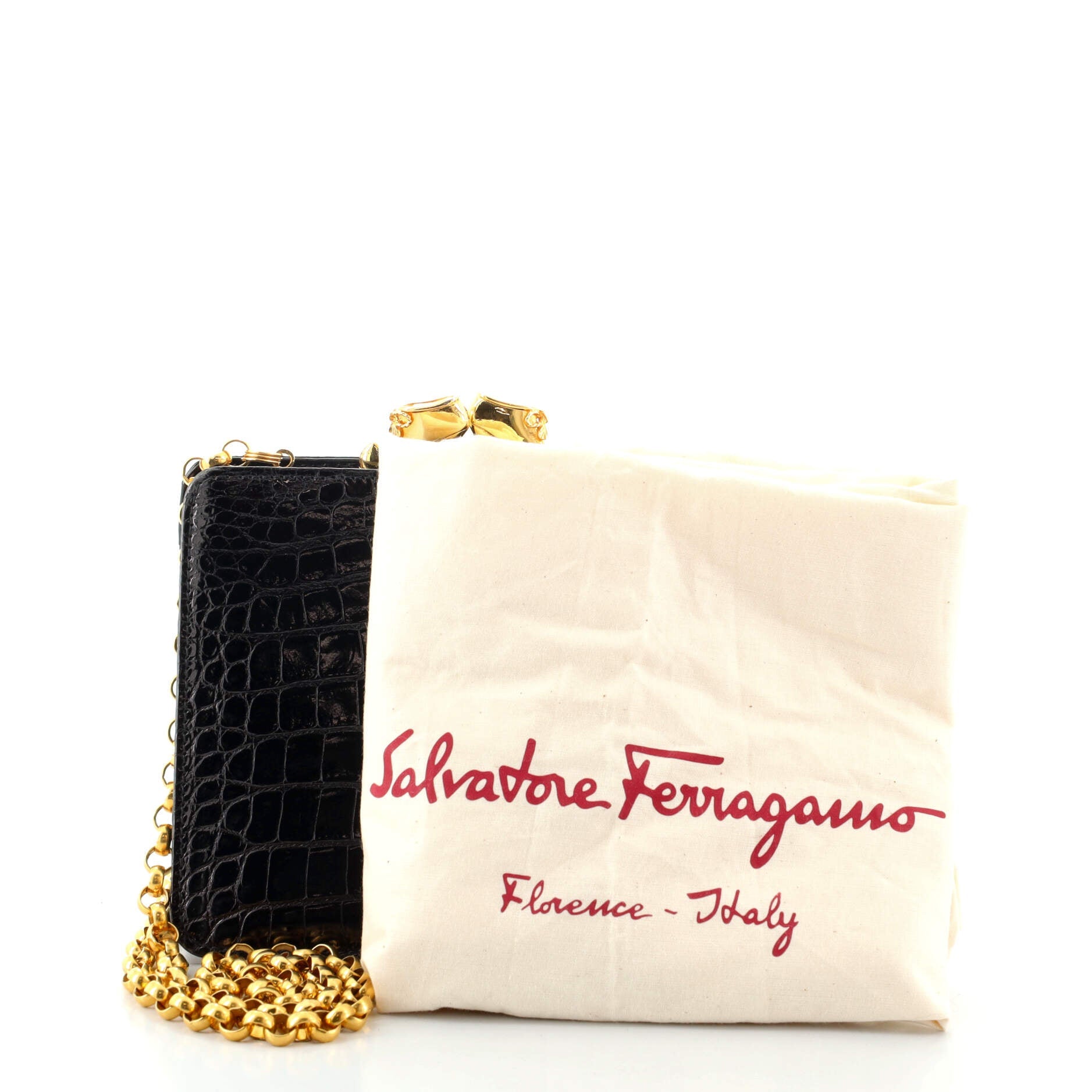 Vintage Kisslock Chain Crossbody Bag Alligator Mini