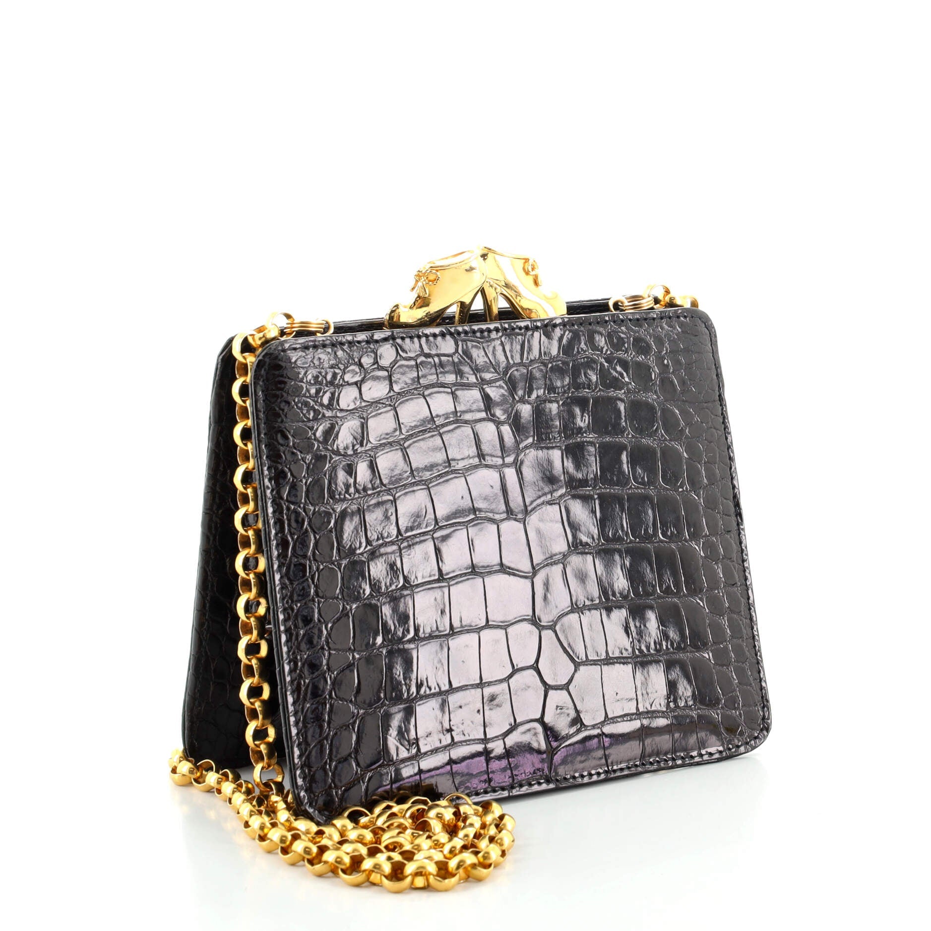 Vintage Kisslock Chain Crossbody Bag Alligator Mini