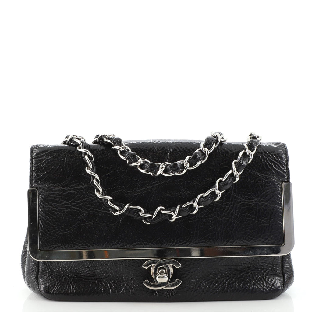 Metal Frame Flap Bag Glazed Calfskin Mini